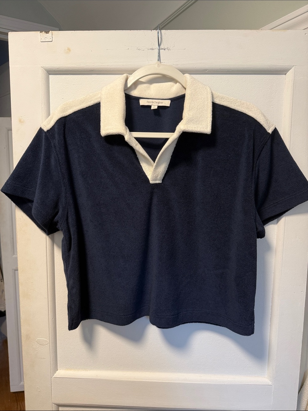 Favorite Daughter Navy and White Terry Polo Top